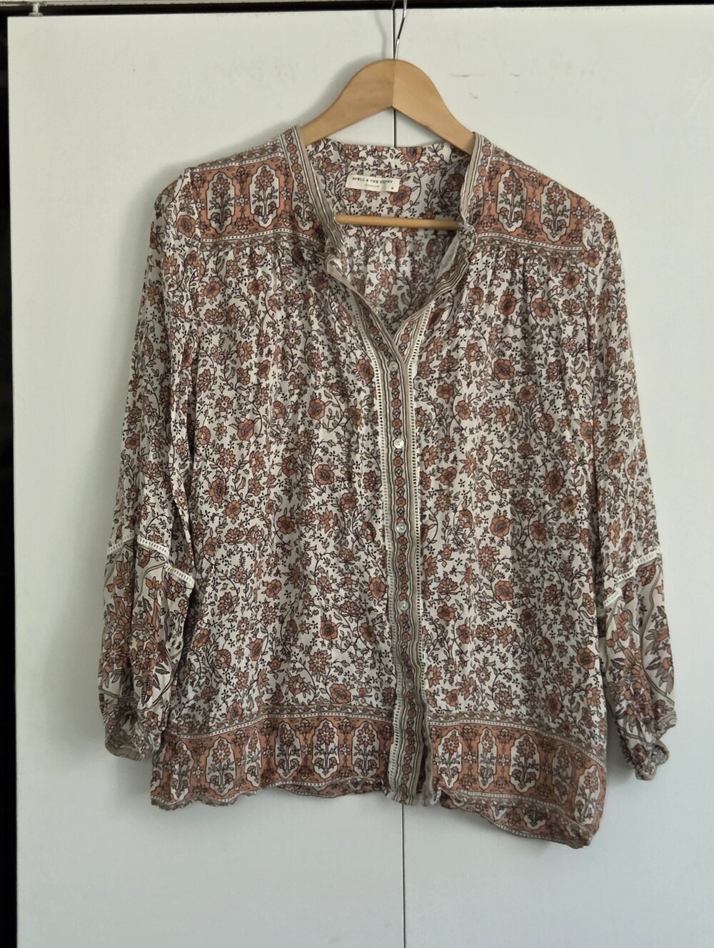 Spell Floral Button-Front Blouse in Rust and Cream